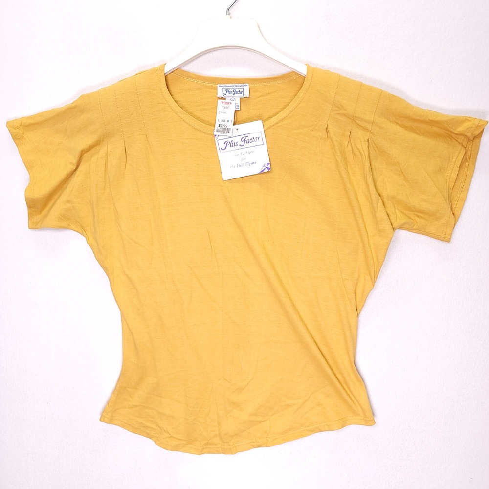 Vintage Plus Factor Mustard Yellow Dolman Sleeve Cotton Top Shoulder Pads NWT 38